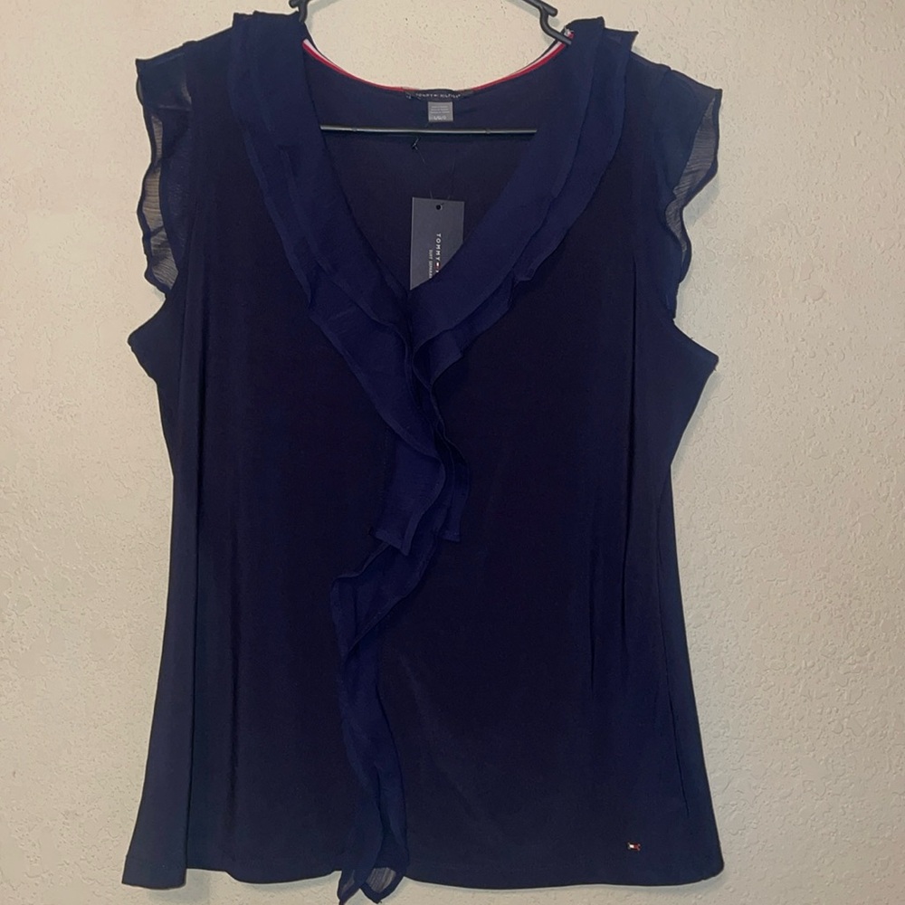 Tommy Hilfiger Elegant Navy Ruffle Top